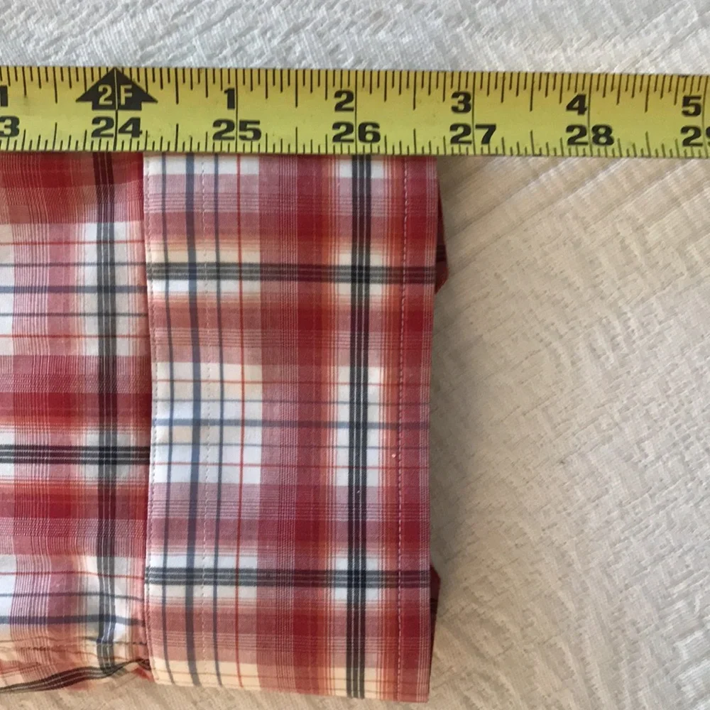 Banana Republic Red White Black Plaid Western Inspired Shirt Size L Tall 16”